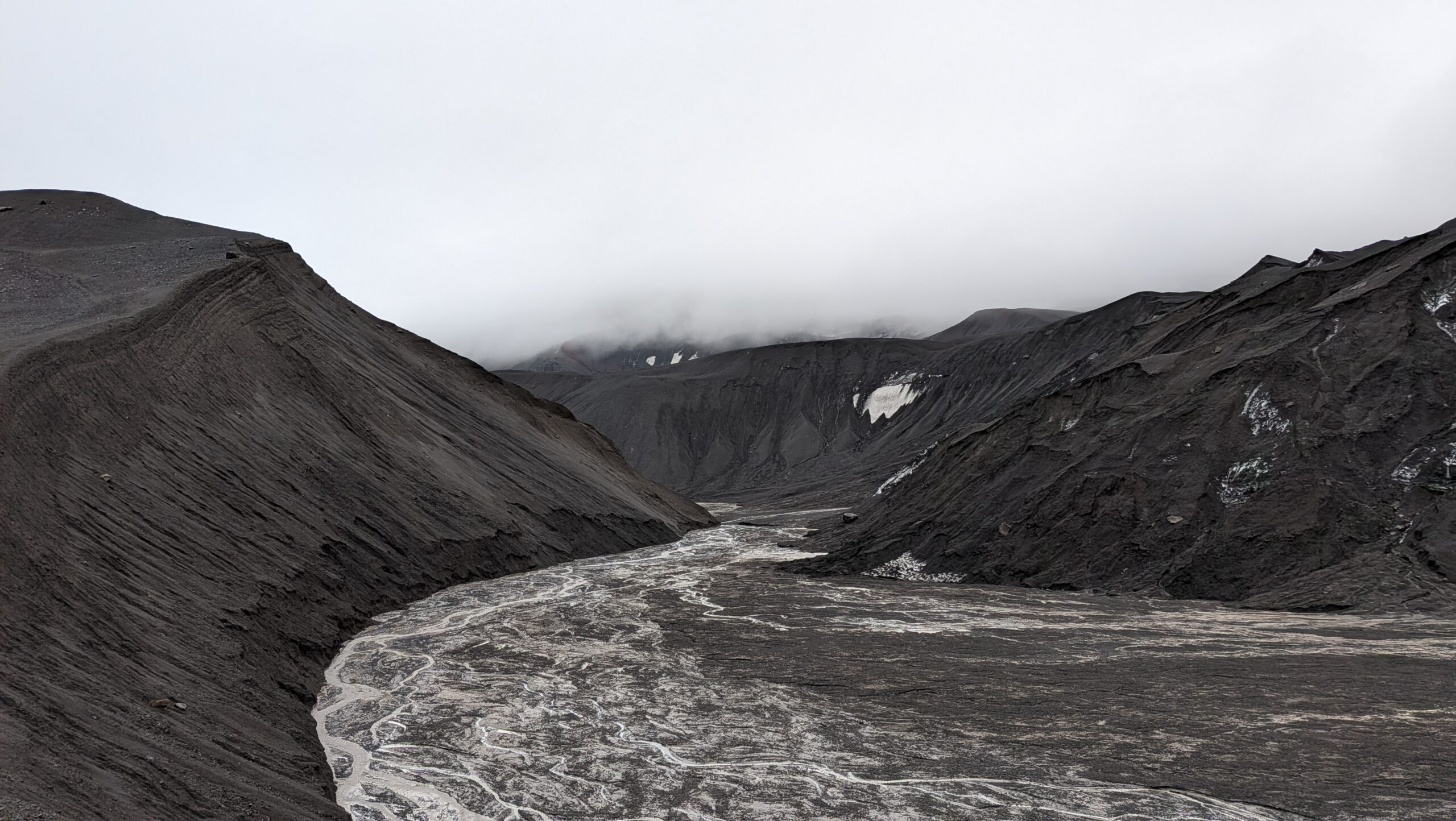 travelers braving the Polar Plunge on the black sand beach of Deception Island