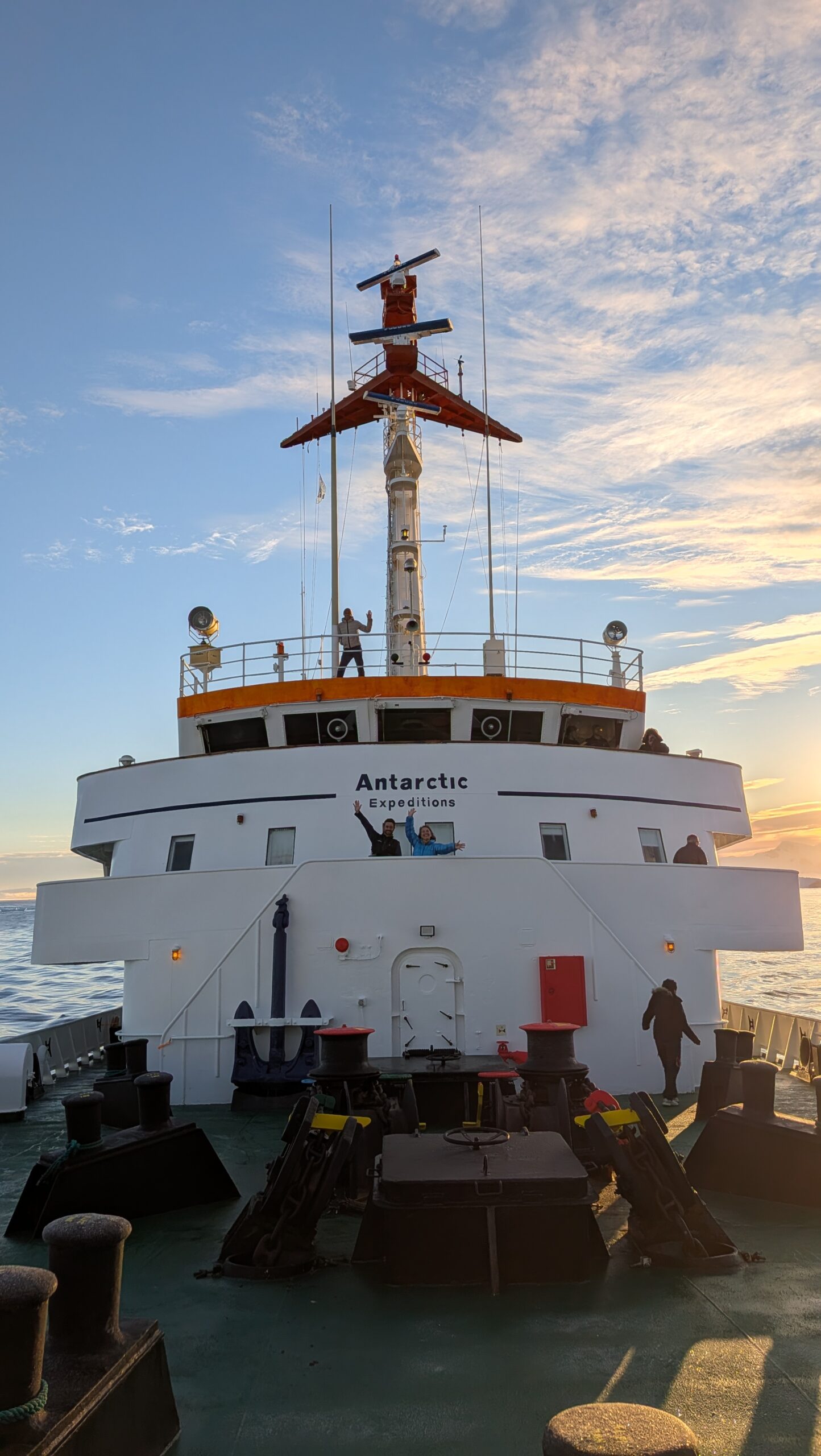the ship's bridge looking out over the open Drake Passage