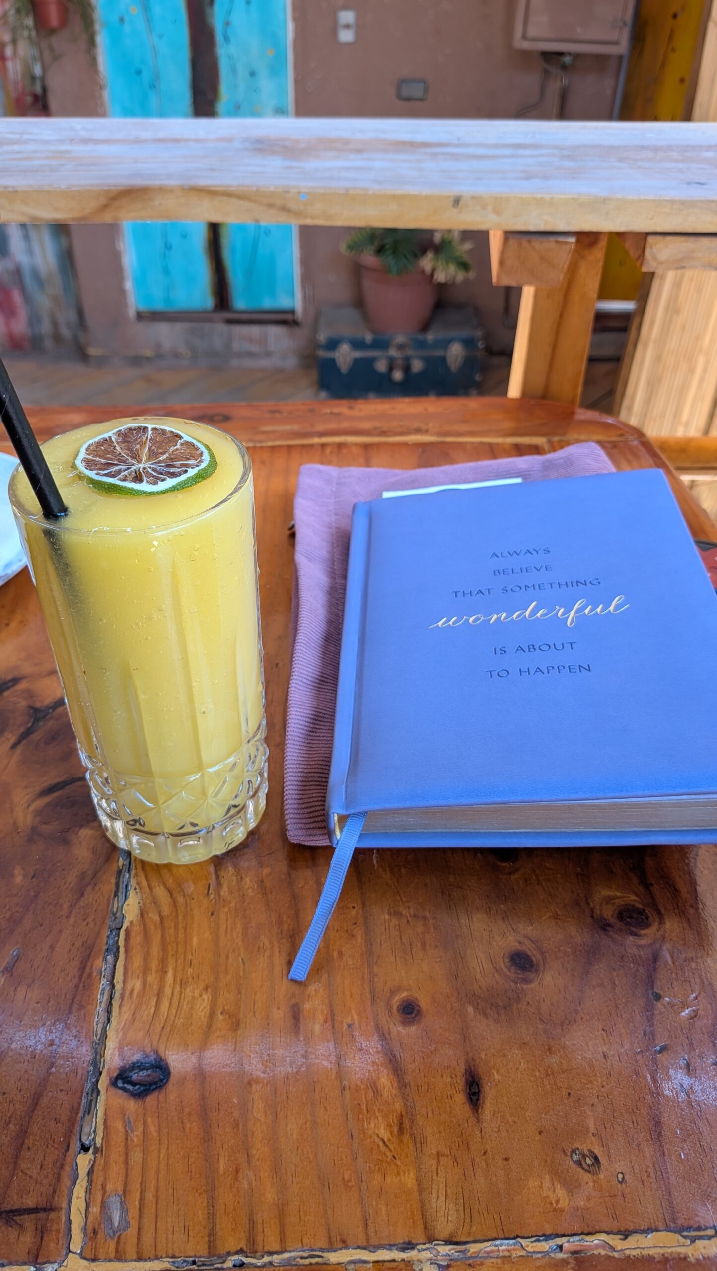 Handwritten journal pages, worn cover